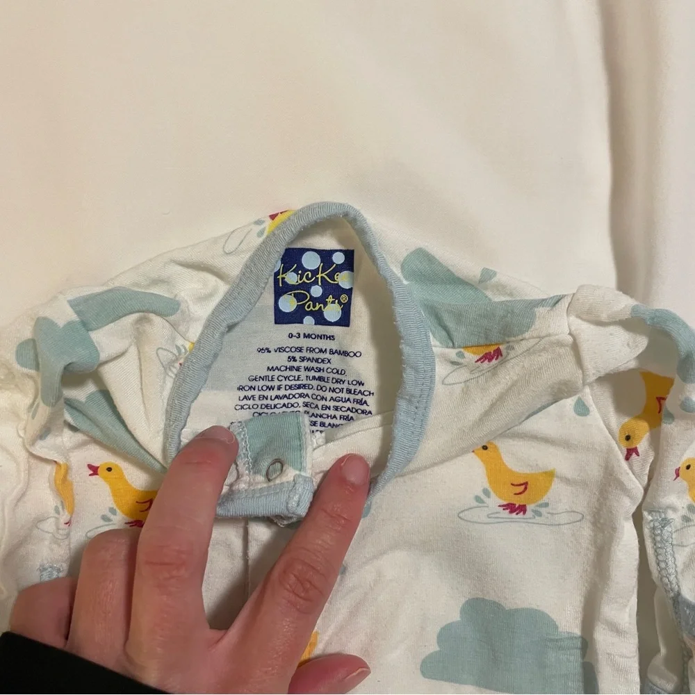 Kickee Pants Cream and Blue Rubber Duck Convertible Gown Size 0-3 months